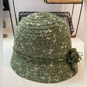 Betmar Olive Tweed Cloche Hat with Floral Detail